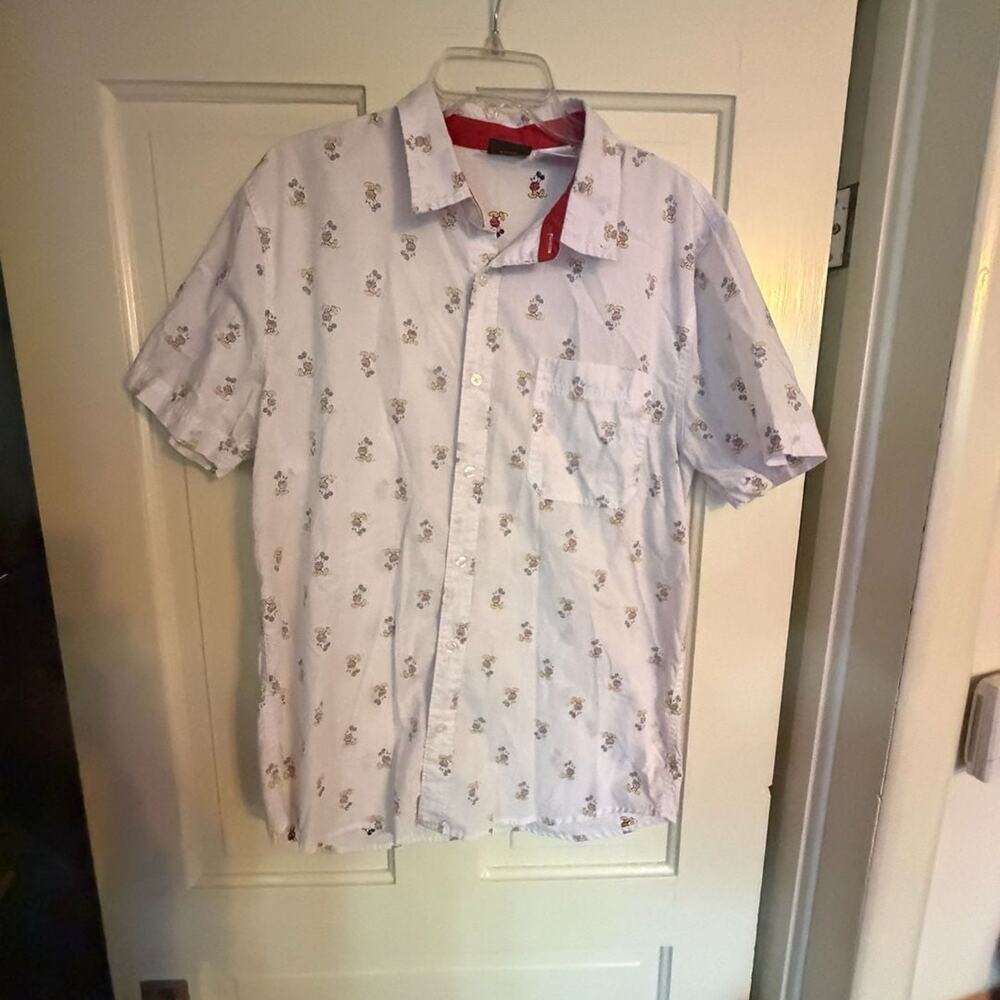 Disney Mickey Mouse All Over Print Short Sleeve Button Down Shirt Size Large